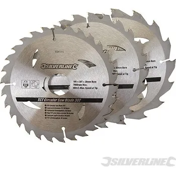 Pilový kotouč Silverline | Karbidové řezné kotouče pro okružní pilu - 16, 24, 30 zubů, 3 kusy - 165 x 30 - 20, 16, 10mm rings 934115