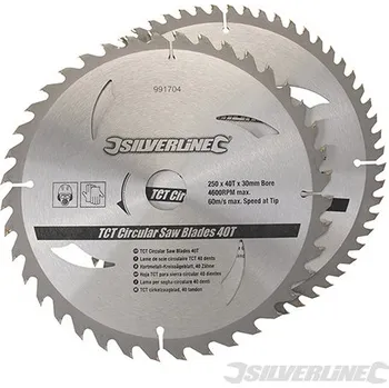 Pilový kotouč Silverline | Karbidové řezné kotouče pro okružní pilu - 40, 60 zubů, 2 kusy - 250 x 30 - 25, 20, 16mm Rings 991704