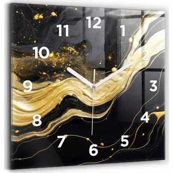 Hodiny Skleněné nástěnné hodiny s tvrzeným sklem, dekorativní, zlatý mramor 30x30 cm