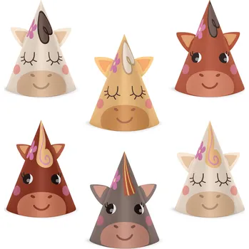 Party dekorace Narozeninové čepice s koníky – sada 6 ks