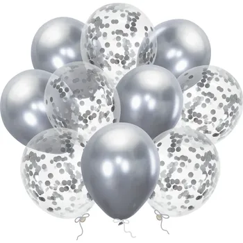 Balónek Sada balónků s konfetami - stříbrné 10 ks, 30 cm
