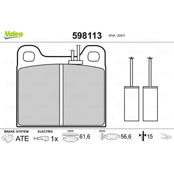 Brzdová destička Sada brzdových destiček, kotoučová brzda VALEO 598113