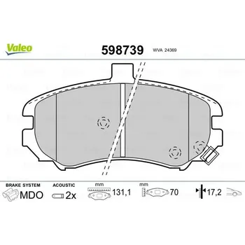 Brzdová destička Sada brzdových destiček, kotoučová brzda VALEO 598739