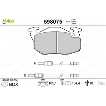 Brzdová destička Sada brzdových destiček, kotoučová brzda VALEO 598075