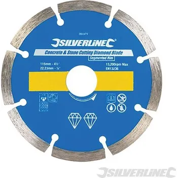 Řezný kotouč Silverline | Diamantový řezný kotouč na beton a kámen - 115 x 22.23mm Segmented Rim 394979