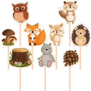 Party dekorace Zápich na dort Lesní zvířátka, 9 ks
