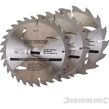 Pilový kotouč Silverline | Karbidové řezné kotouče pro okružní pilu - 16, 24, 30 zubů, 3 kusy - 150 x 20 - 16, 12.75mm rings 292712