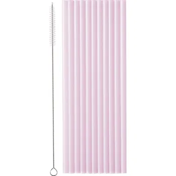 Plastová fialová brčka s kartáčkem, 12 ks