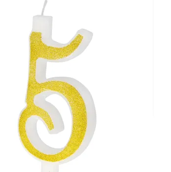 Dortová svíčka Velká zlatá dortová svíčka s třpytkami číslo 5
