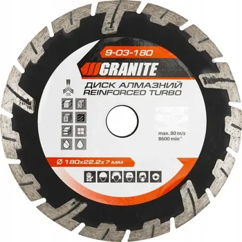 Řezný kotouč Diamantový kotouč TURBO REINFORCED 180*2,6 mm 22-24% 8600 ot./min GRANITE