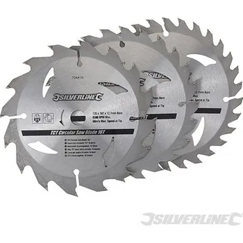 Pilový kotouč Silverline | Karbidové řezné kotouče pro okružní pilu - 16, 24, 30 zubů, 3 kusy - 135 x 12.7 - 10mm ring 704410