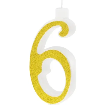 Dortová svíčka Velká zlatá dortová svíčka s třpytkami číslo 6