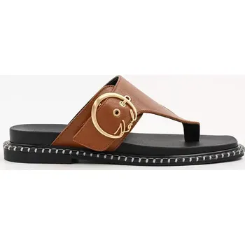 Dámské žabky Kožené žabky Karl Lagerfeld KLEO dámské, hnědá barva, na plochém podpatku, KL81325 KL81325.020 82X, EUR 41