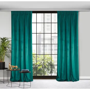 Závěs Designová závěs Rosa z jemného sametu - 135x300 cm - tmavě tyrkysový uchycení řasící páska