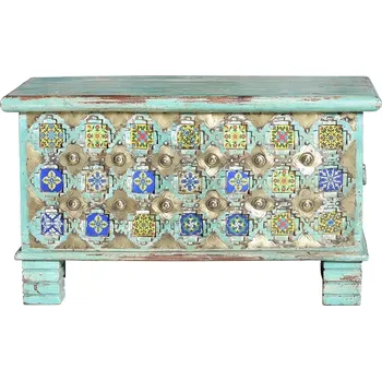 Truhla Orientální dřevěná truhla Bakhra Tyrkys 80cm mango