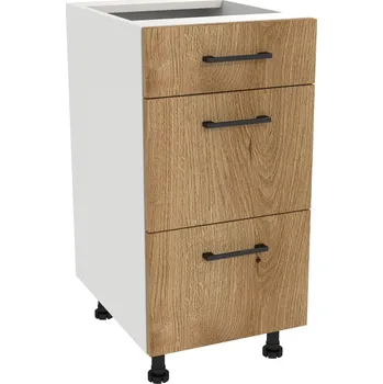 Komoda Kuchyňská skříňka se zásuvkami, šuplíky 40 CAPRI, korpus bílý, dvířka dub Evoke