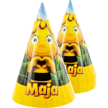 Karnevalový doplněk PARTY FACTORY Papírové narozeninové čepice Včelka Mája 10 ks – Dětská párty výzdoba s gumičkou