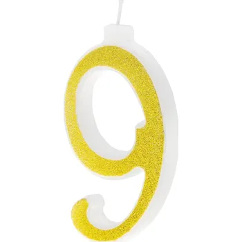 Dortová svíčka Velká zlatá dortová svíčka s třpytkami číslo 9