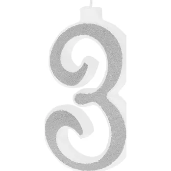 Dortová svíčka Velká stříbrná dortová svíčka s třpytkami číslo 3