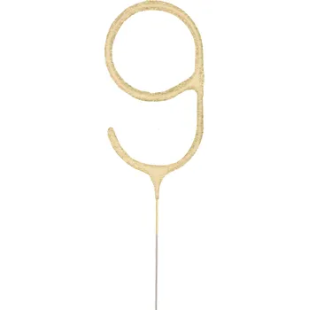 Velká zlatá dortová prskavka ve tvaru čísla 9