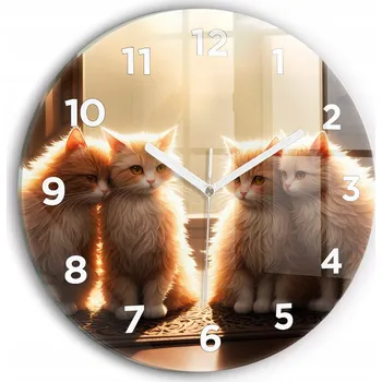 Obraz Moderní skleněné foto hodiny na zeď Čtyři koťátka na slunci kulatý průměr 30 cm