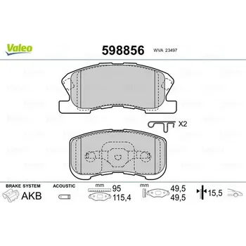 Brzdová destička Sada brzdových destiček, kotoučová brzda VALEO 598856