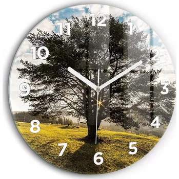 Hodiny Moderní skleněné nástěnné hodiny Strom na kopci bílé ručičky průměr 60 cm