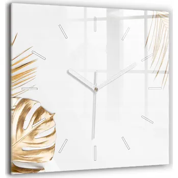 Hodiny Minimalistické Čtvercové Skleněné Hodiny Nástěnné Tropické listy 60x60 cm