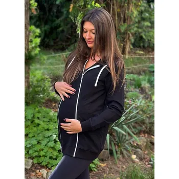 Těhotenská mikina Mama L’amour Těhotenská mikina 2v1 Rafie černá bavlněná Velikost: XL
