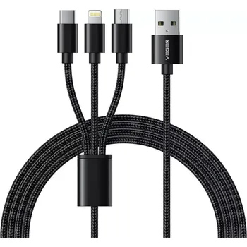 Datový kabel Kabel Veger V303 3v1 USB-A na USB-C, Lightning 8-pin a micro USB 2A 1,2m
