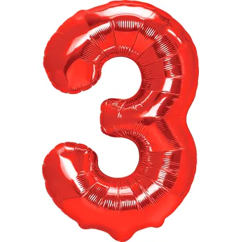 Balónek Narozeninový balón číslo 3 červený, 100 cm