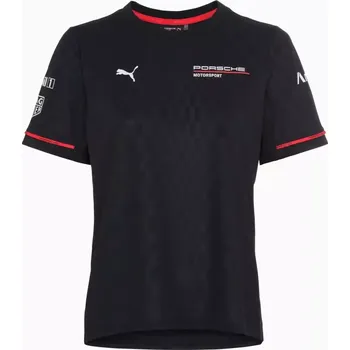PORSCHE Women's T-shirt Motorsport Replica Tričko dámské sportovní s kulatým výstřihem černá s červenými doplňky (Sportovní dámské tričko inspirované oblečením týmu Porsche Motorsport s klasickým výstřihem.)