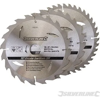 Pilový kotouč Silverline | Karbidové řezné kotouče pro okružní pilu - 20, 24, 40 zubů, 3 kusy - 190 x 30 - 25, 20mm rings 590591