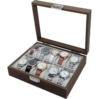 Úložný box Organizér, úložný box na hodinky 10ks, hnědý dřevěný