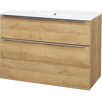 Koupelnový nábytek Mailo, koupelnová skříňka s keramickým umyvadlem, dub, 2 zásuvky, 1010x700x480 mm