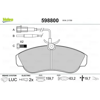 Brzdová destička Sada brzdových destiček, kotoučová brzda VALEO 598800