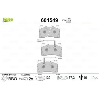 Brzdová destička Sada brzdových destiček, kotoučová brzda VALEO 601549