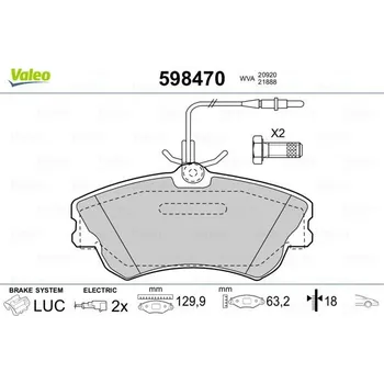 Brzdová destička Sada brzdových destiček, kotoučová brzda VALEO 598470