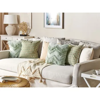 Dekorativní polštářek Dekorativní polštář světle zelená bavlna 45 x 45 cm se střapci boho design dekorace doplňky Beliani