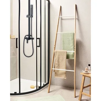 Držák na ručník Stojan na ručníky světle hnědý žebřík z bambusového dřeva na ručníky nebo oblečení 4 příčky Beliani