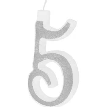 Dortová svíčka Velká stříbrná dortová svíčka s třpytkami číslo 5