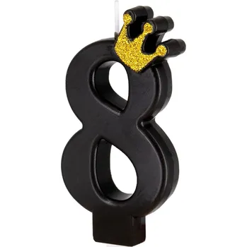 Dortová svíčka Černá dortová svíčka s korunou číslo 8 - 9 cm