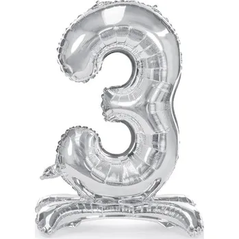 Balónek Fóliový balón samostatně stojící číslo 3, stříbrný 70 cm
