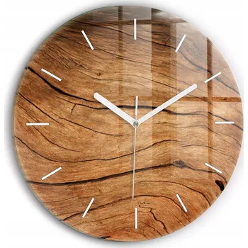 Hodiny Moderní skleněné nástěnné hodiny s potiskem Staré dřevo kulatý průměr 30 cm