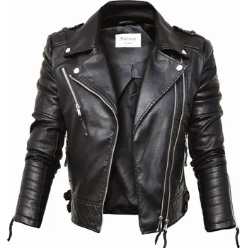 Dámský kabát Fashionweek Bunda ramoneska eko kožená bundička,křivák MOTO BIKER HM41 Barva: Černá, Velikost: M