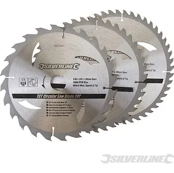 Pilový kotouč Silverline | Karbidové řezné kotouče pro okružní pilu - 20, 24, 48 zubů, 3 kusy - 230 x 30 - 25, 20, 16mm rings 892547