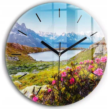 Hodiny Skleněné nástěnné hodiny Ledovec Mont Blanc Chamonix černé ručičky průměr 60 cm