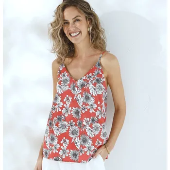 Top s potiskem květin, eco-friendly viskóza korálová/bílá 50