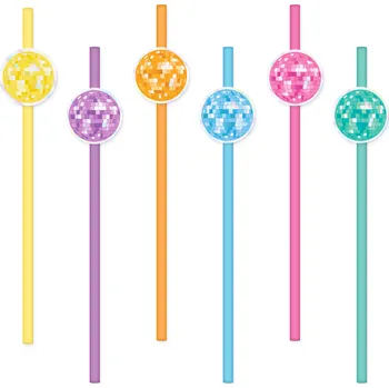 Party dekorace Papírová brčka Retro Disco 19,5 cm | Sada 6 ks