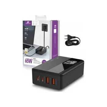 Nabíječka GaN 65W, LED, PD QC3.0, USB - 4 porty
